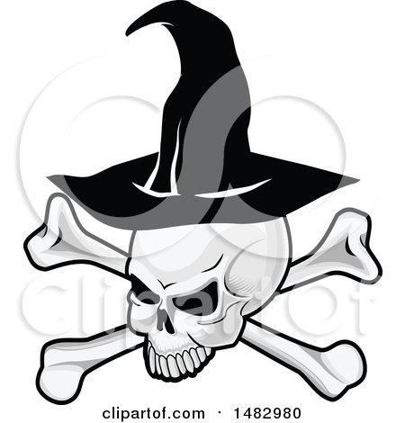 Clipart of a Halloween Skull and Crossbones Wearing a Witch Hat - Royalty Free Vector Illustration by Vector Tradition SM