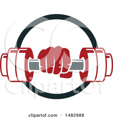 Clipart of a Hand Holding a Dumbbell in a Circle - Royalty Free Vector Illustration by Vector Tradition SM
