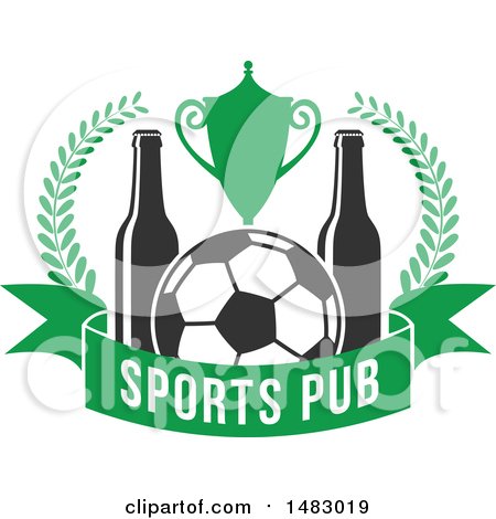 Clipart of a Soccer Ball Trophy and Beer Bottle Sports Pub Design - Royalty Free Vector Illustration by Vector Tradition SM