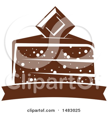 Clipart of a Milk Chocolate Square and Slice of Cake over a Banner - Royalty Free Vector Illustration by Vector Tradition SM