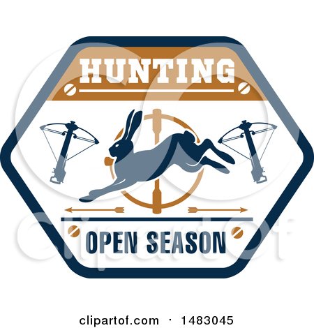 Clipart of a Crossbow and Rabbit Open Season Hunting Shield - Royalty Free Vector Illustration by Vector Tradition SM