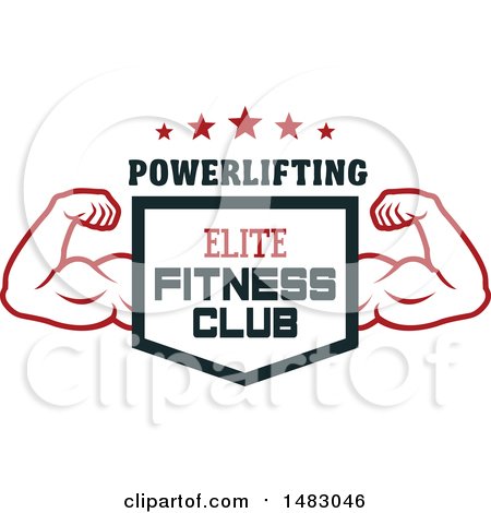 Clipart of a Bodybuilder's Arms Flexing Around a Shield with Elite Fitness Club Text - Royalty Free Vector Illustration by Vector Tradition SM