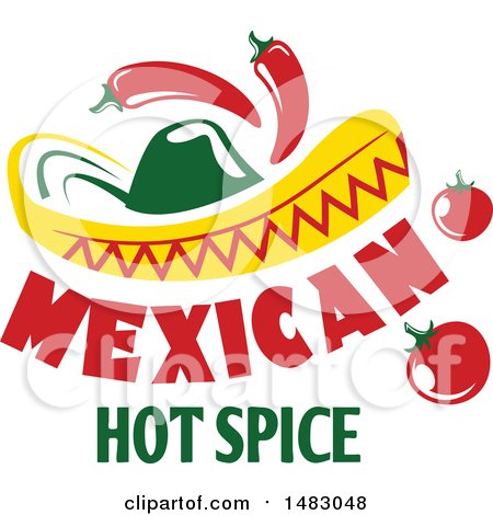 Clipart of a Sombrero with Peppers Tomatoes and Text - Royalty Free Vector Illustration by Vector Tradition SM