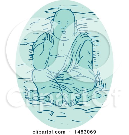 Clipart of a Sketched Buddha in a Lotus Pose - Royalty Free Vector Illustration by patrimonio