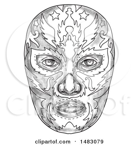 Clipart of a Luchador Mask in Sketched Tattoo Style - Royalty Free Illustration by patrimonio