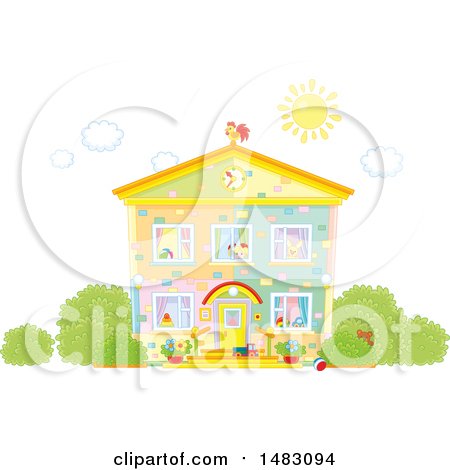 Clipart of a Two Story Home Facade on a Sunny Day - Royalty Free Vector Illustration by Alex Bannykh