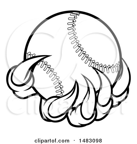 Clipart of a Black and White Monster or Eagle Claws Holding a Baseball - Royalty Free Vector Illustration by AtStockIllustration