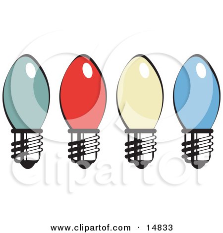 Four Colorful Christmas Lightbulbs Retro Clipart Illustration by Andy Nortnik