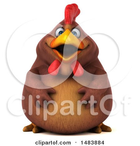 Clipart of a 3d Chubby Brown Chicken, on a White Background - Royalty Free Illustration by Julos