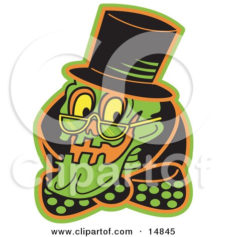 Grinning Human Skeleton Wearing a Hat, Glasses and a Bowtie Clipart Illustration by Andy Nortnik