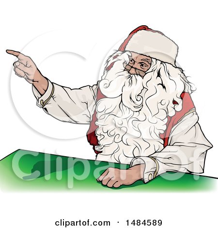 Clipart of a Christmas Santa Claus Sitting at a Table and Pointing - Royalty Free Vector Illustration by dero