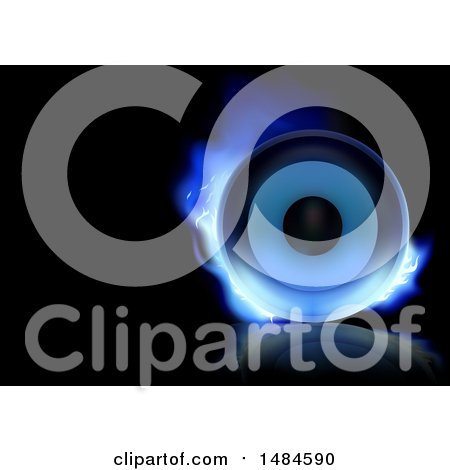 Clipart of a Music Speaker with Blue Flames on a Black Background with Text Space - Royalty Free Vector Illustration by dero