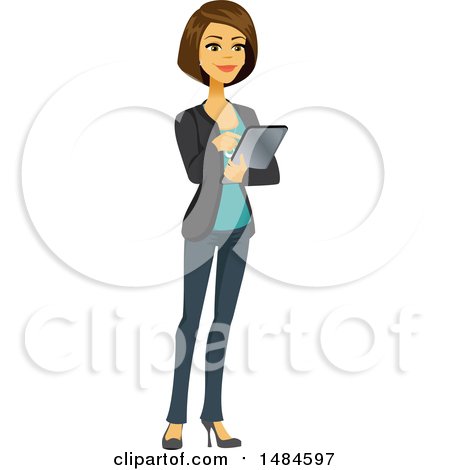 Clipart of a Happy Business Woman Using a Tablet Computer - Royalty Free Illustration by Amanda Kate