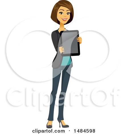 Clipart of a Happy Business Woman Holding out a Tablet Computer - Royalty Free Illustration by Amanda Kate