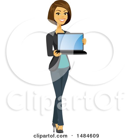 Clipart of a Happy Business Woman Holding a Laptop with a Blank Screen - Royalty Free Illustration by Amanda Kate