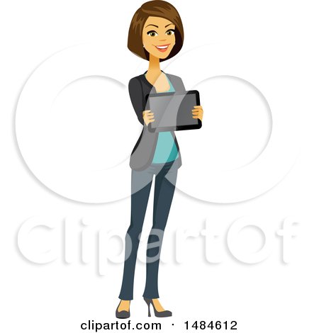 Clipart of a Happy Business Woman Holding a Tablet Computer - Royalty Free Illustration by Amanda Kate