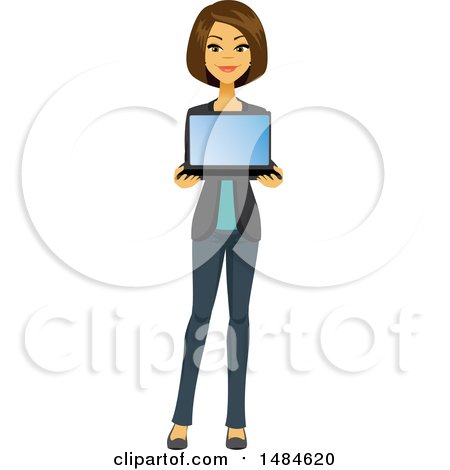 Clipart of a Happy Business Woman Holding a Laptop Computer - Royalty Free Illustration by Amanda Kate