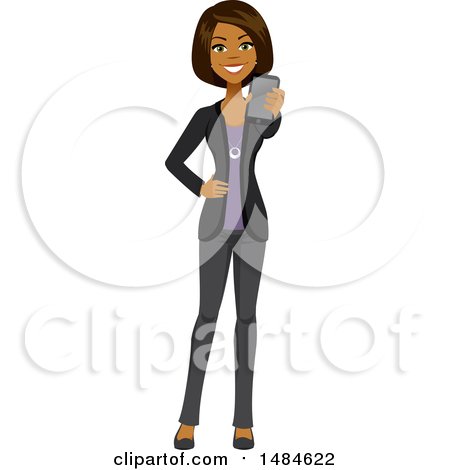 Clipart of a Happy Business Woman Holding out a Cell Phone - Royalty Free Illustration by Amanda Kate