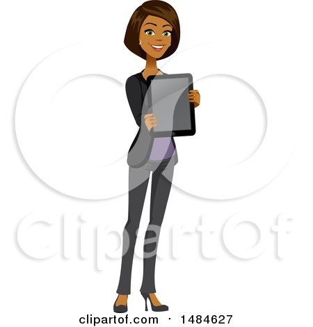 Clipart of a Happy Business Woman Holding out a Tablet Computer - Royalty Free Illustration by Amanda Kate