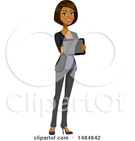 Clipart of a Happy Business Woman Holding a Tablet Computer - Royalty Free Illustration by Amanda Kate