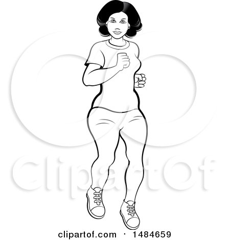 Clipart of a Grayscale Hispanic Woman Jogging - Royalty Free Vector Illustration by Lal Perera