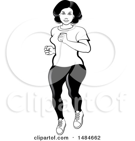 Clipart of a Grayscale Hispanic Woman Jogging - Royalty Free Vector Illustration by Lal Perera