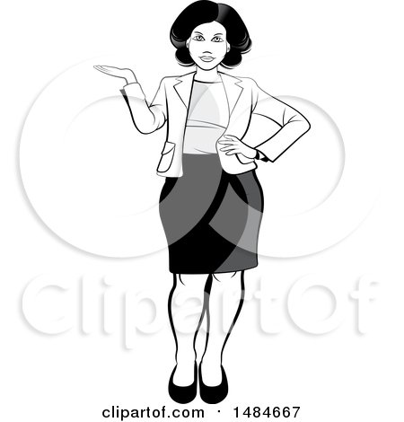 Clipart of a Grayscale Full Length Hispanic Business Woman Presenting - Royalty Free Vector Illustration by Lal Perera