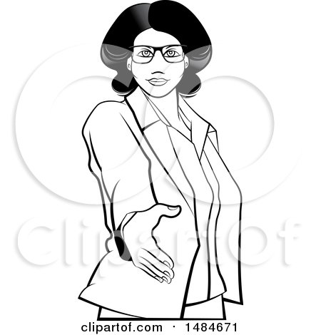 Clipart of a Grayscale Hispanic Business Woman Reaching out to Shake Hands - Royalty Free Vector Illustration by Lal Perera