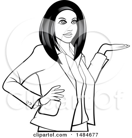 Clipart of a Grayscale Hispanic Business Woman Presenting - Royalty Free Vector Illustration by Lal Perera