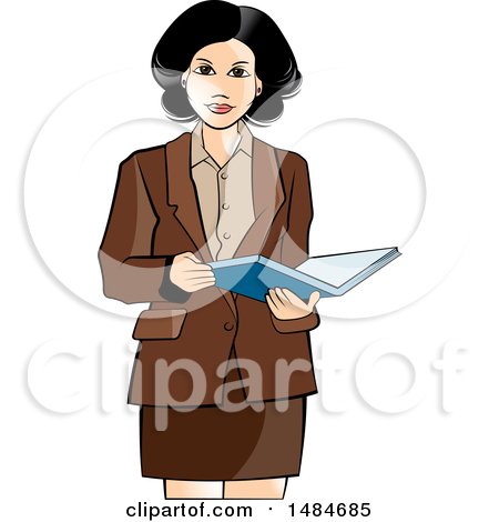 Clipart of a Hispanic Business Woman Holding an Open Book - Royalty Free Vector Illustration by Lal Perera