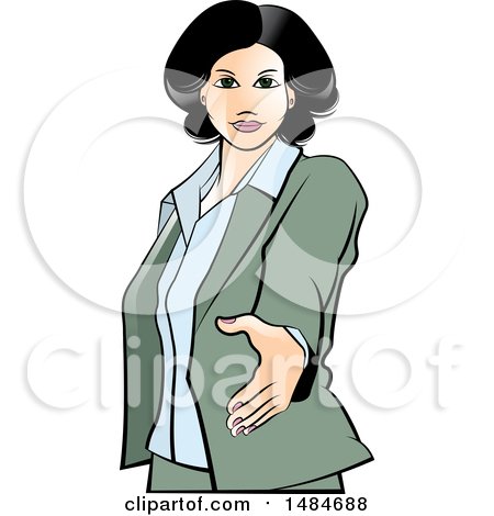 Clipart of a Hispanic Business Woman Reaching out to Shake Hands - Royalty Free Vector Illustration by Lal Perera