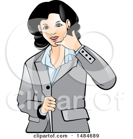 Clipart of a Hispanic Business Woman Gesturing Call Me - Royalty Free Vector Illustration by Lal Perera