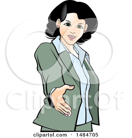 Clipart of a Hispanic Business Woman Reaching out to Shake Hands - Royalty Free Vector Illustration by Lal Perera