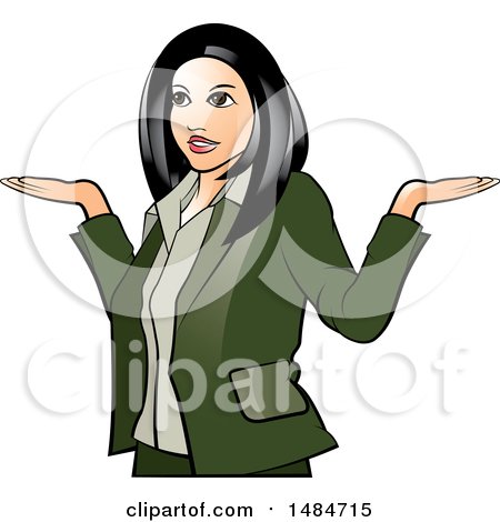 Clipart of a Hispanic Business Woman Shrugging - Royalty Free Vector Illustration by Lal Perera