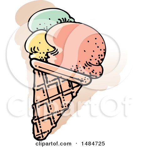 Clipart of a Sketched Waffle Ice Cream Cone - Royalty Free Vector Illustration by Lal Perera