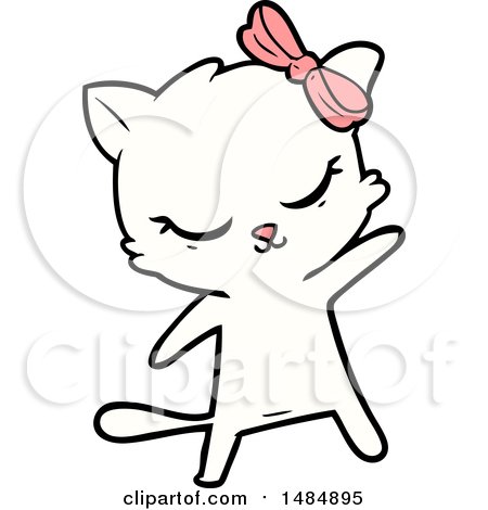Cartoon Clipart of a White Kitty Cat by lineartestpilot