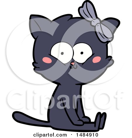 Cartoon Clipart of a Black Kitty Cat by lineartestpilot