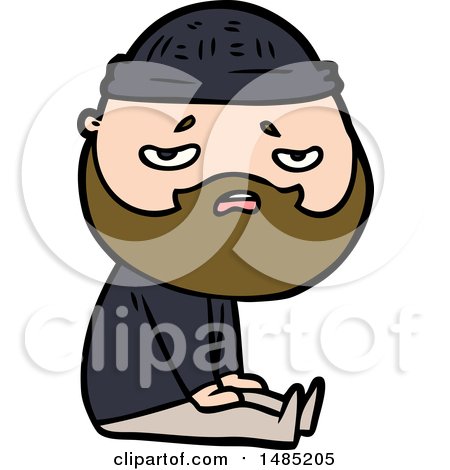 Clipart Of A Cartoon Worried Man with Beard by lineartestpilot