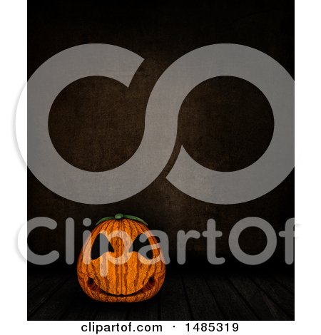 Clipart of a 3d Halloween Jackolantern Pumpkin over a Dark Background - Royalty Free Illustration by KJ Pargeter