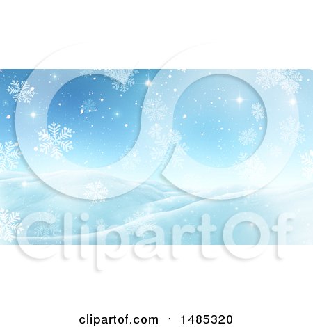 Clipart of a 3d Snowy Winter Night Landscape - Royalty Free Illustration by KJ Pargeter