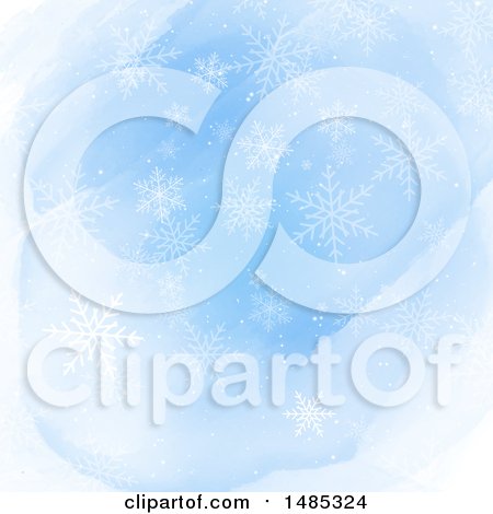 Clipart of a Blue Watercolor and Snowflake Background - Royalty Free Vector Illustration by KJ Pargeter