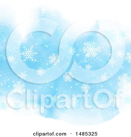 Clipart of a Blue Christmas Background of Snowflakes on Watercolor - Royalty Free Vector Illustration by KJ Pargeter