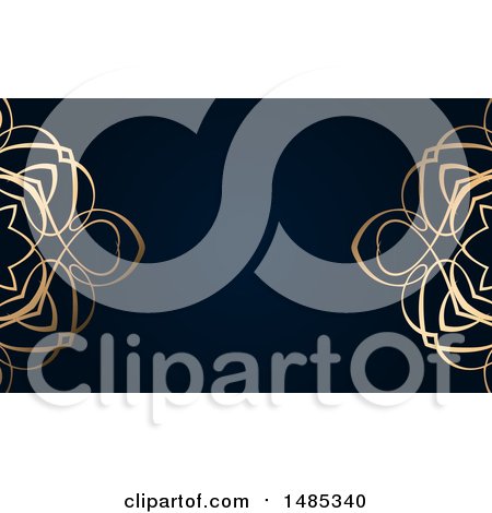 Clipart of a Golden Swirl and Dark Blue Business Card or Background - Royalty Free Vector Illustration by KJ Pargeter