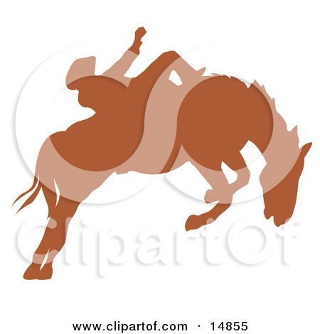 Brown Silhouette Of A Cowboy Riding A Bucking Bronco In A Rodeo Clipart Illustration by Andy Nortnik