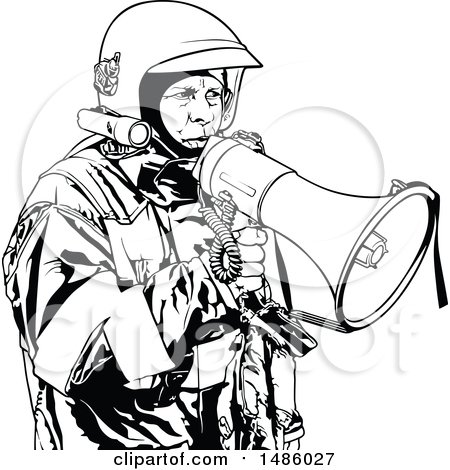 Clipart of a Fireman with a Megaphone - Royalty Free Vector Illustration by dero