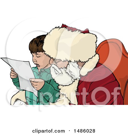 Clipart of a Boy Sitting on Santas Lap - Royalty Free Vector Illustration by dero