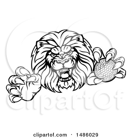 Clipart of a Tough Male Lion Mascot Holding a Golf Ball - Royalty Free Vector Illustration by AtStockIllustration