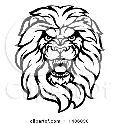 Clipart of a Black and White Tough Male Lion Head Mascot - Royalty Free Vector Illustration by AtStockIllustration