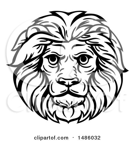Clipart of a Black and White Male Lion Head Mascot - Royalty Free Vector Illustration by AtStockIllustration