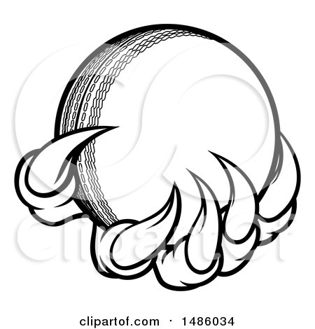 Clipart of Black and White Monster or Eagle Claws Holding a Cricket Ball - Royalty Free Vector Illustration by AtStockIllustration